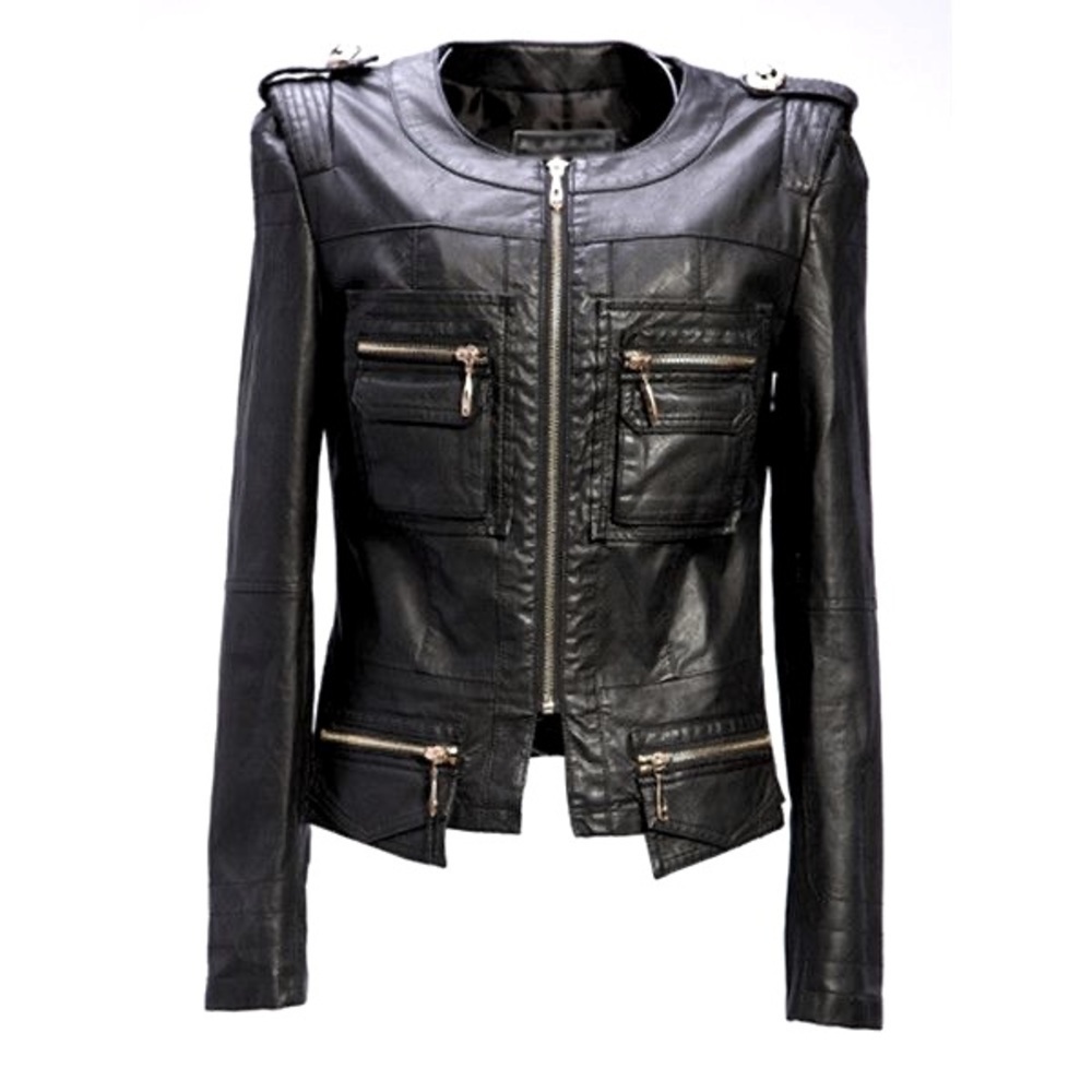 PTT Genuine Black Leather Zip Front Jacket Size S ( Asian M)